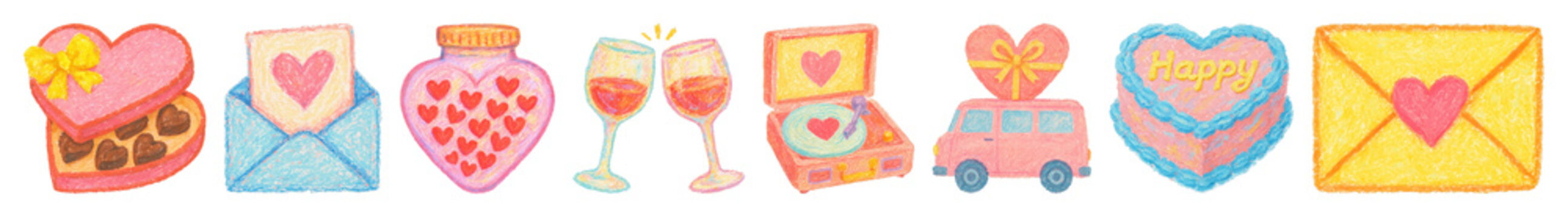 PNG Colorful romantic love icons on transparent background