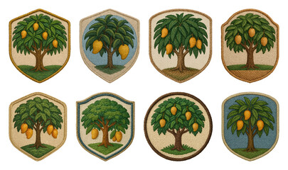 PNG Vintage mango tree embroidered patches on transparent background