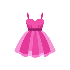 Barbiecore pink tulle dress with flared skirt, colorful vector flat style illustration