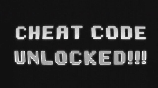 Retro pixel text animation cheat code unlocked eight bit style message 4K