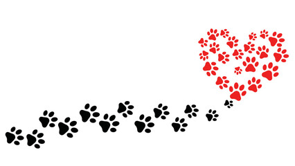 Dog Paw Prints Border with Red Hearts Background © MdAbdul