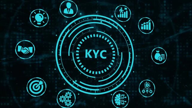 Business, technology, internet and network concept. Futuristic virtual screen and system with inscription, text in the center and business and technology icons. Animation video.