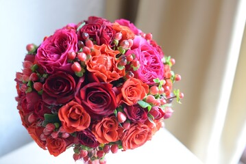Wedding round bouquet of red roses