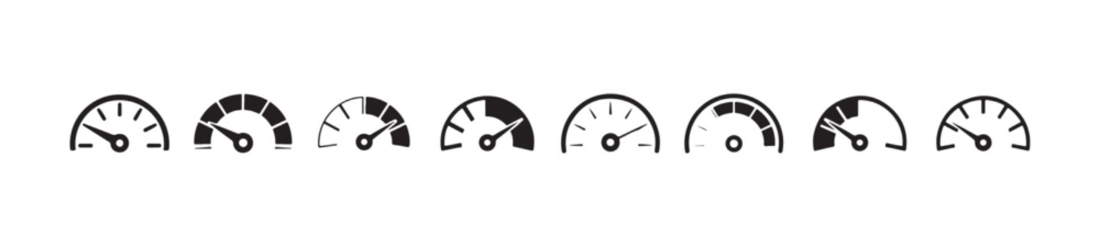 Speedometer icon set, dashboard car panel symbols, internet connection speed signs, car control indicators