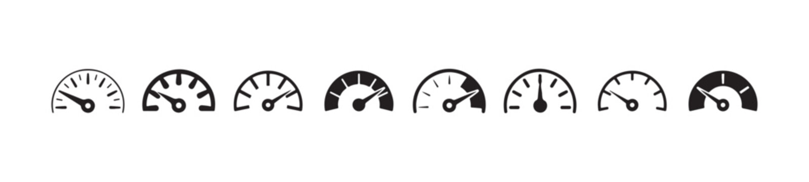 Speedometer icon set, dashboard car panel symbols, internet connection speed signs, car control indicators
