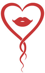 Elegant red heart icon with lips and swirling ribbon tail for romantic projects Modern red heart and lips graphic with intertwined lines for wedding invitation