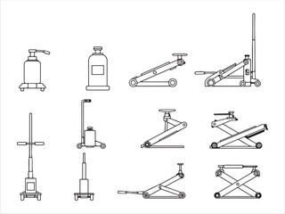 Collection of car jack tools for vehicle maintenance and repair