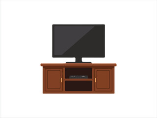 Modern TV on Wooden Stand with Electronics Setup
