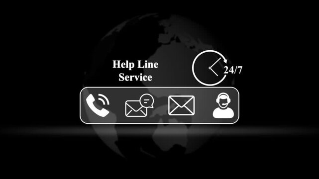 Help Line Service Contact Icons and Globe 24/7 support
