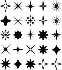 Obraz premium starburst icon grid with unique sparkle designs in black and white minimal graphic layout