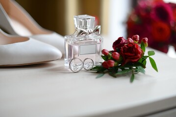 wedding accessories.l shoes, perfume and rings
