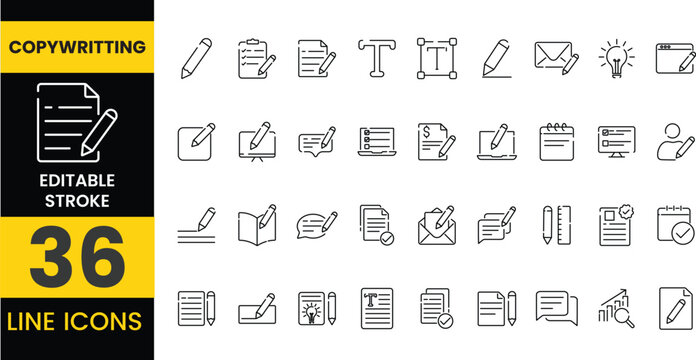 Copywriting Line Icon Set. Content Creation, Writing, and Marketing icons collection