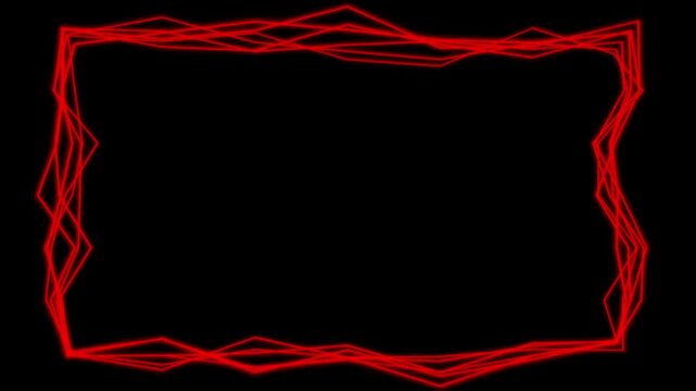 Abstract red glowing jagged lines frame with copy space on black background