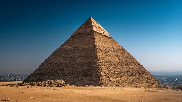 4K Great pyramid of giza in egypt with clear blue sky and desert landscape, ancient wonder of the world, historical landmark video