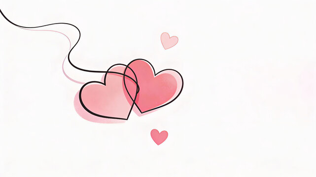Two interconnected pink hearts with a flowing black line on a white background symbolizing love and connection