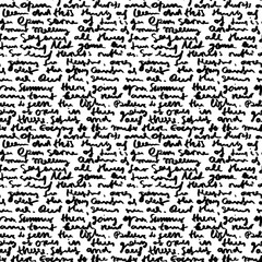 Fototapeta premium Black and white handwritten unreadable text vector seamless pattern, illegible doodle cursive script background