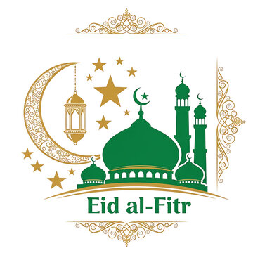 Eid al-fitr celebration with mosque and crescent moon