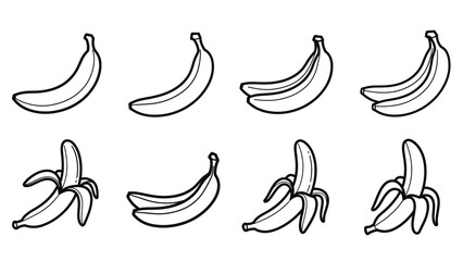 Obraz premium Banana Coloring Page Set – Black and White Cartoon Fruit Outline Illustrations