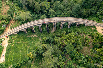 Aerial photograph of the 9-arched bridge in Demodara, Ella, Sri Lanka