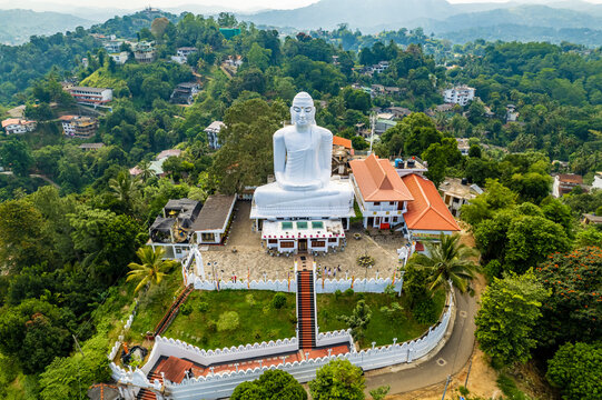Aerial photograph of the giant Buddha at the Temple of the Tooth in Kandy, Sri Lanka, Bahiravokanda Vihara
