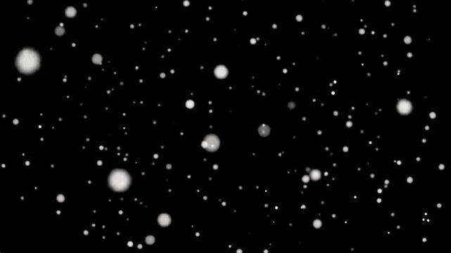 Ultra-wide, high-resolution video of luminous white particles gently floating across an infinite, absolute black void with bokeh and soft focus, evoking cosmic serenity.