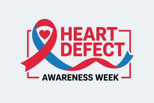 Congenital Heart Defect Awareness Week Graphic with Red and Blue Ribbon Icon for Healthcare Advocacy and Medical Charity Support Campaigns