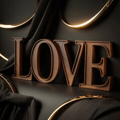 luxury gold love typography on dark abstract background