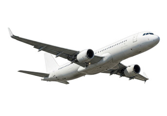 Obraz premium Commercial jet airplane in flight isolated on transparent background