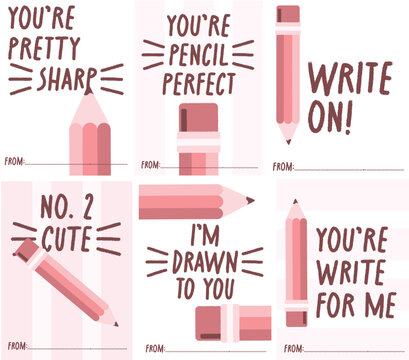 Cute Pencil Pun Valentine Cards Set with Handwritten Typography and Pink Cartoon Illustrations, Teacher Classroom Graphic Resource