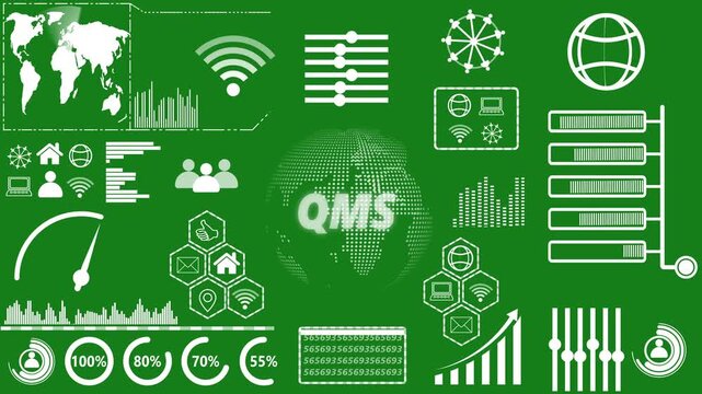 QMS, Business, technology, modern technology concept on green background. 4k video