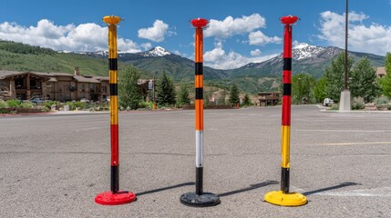 Footage of modular flag stands being adjusted onsite highlighting flexible configurations for versatile communication control posts.