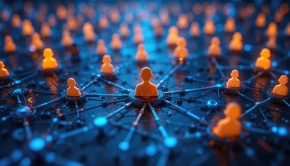 Orange human figures connected by blue network lines