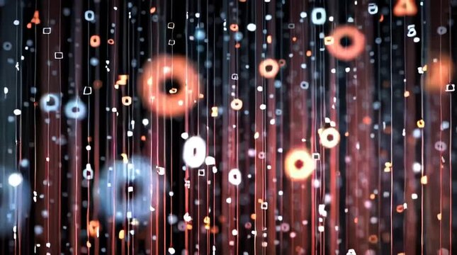 Digital Data Stream: Abstract depiction of a data stream, lines and various symbols cascading creating a modern data-flow pattern, implying the dynamics of information in the digital age. 