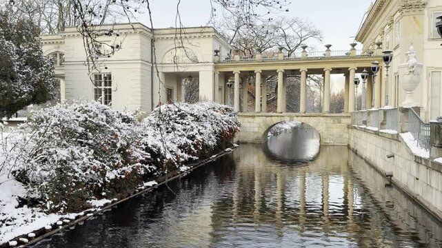 Warsaw, Poland. View of Palace on the Isle in Royal Baths park in winter