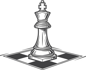 Fototapeta premium A detailed vector illustration of a classic chess king piece standing on a checkered board section against a plain white background
