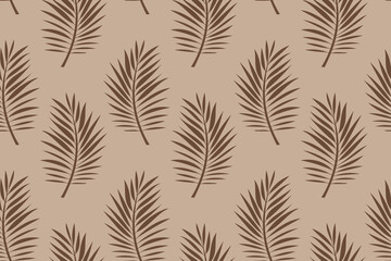 Tropical leaves seamless pattern in beige neutral colors. Botanical summer background, vector isolated on white background. Palm, banana tree.  © Natalie