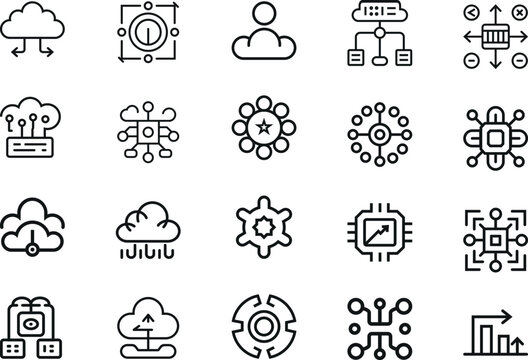 Modern technology and cloud computing line icons: a comprehensive set for digital infrastructure