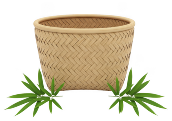 Handwoven bamboo basket isolated on transparent background