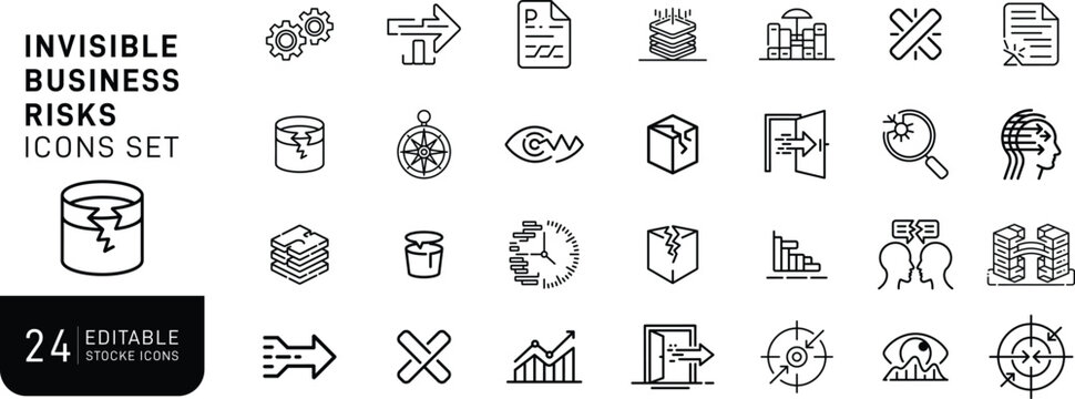 Business Risk Management and Invisible Threats Outline Icon Set for Corporate Analytics Compliance Strategy and Enterprise Workflow Platforms