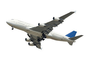 Obraz premium Large passenger jet in flight isolated on transparent background