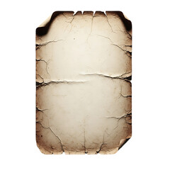 Vintage parchment paper with cracks and tears isolated on transparent background