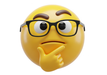 Thinking emoji with glasses isolated on transparent background