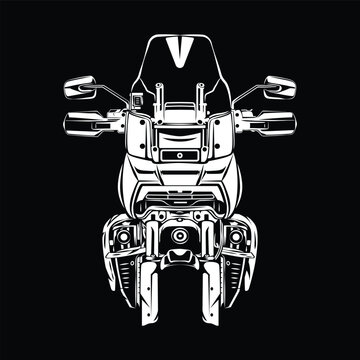 Adventure Touring Motorbike Tall Windscreen No Wheels, Front View Vector Slhouette
