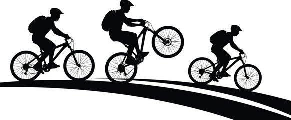 Fototapeta premium Mountain biker silhouette vector for outdoor adventure branding.
