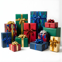 Fototapeta premium Luxury Gift Box Stack with Silk Ribbon – White Background