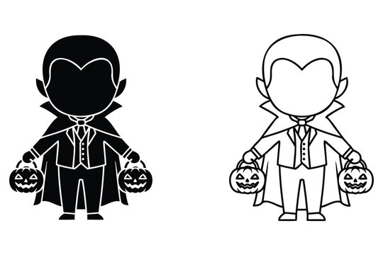Two cute cartoon vampires holding jackolanterns on a white background