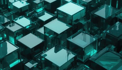 Teal glass cubes arranged in a geometric pattern abstract
