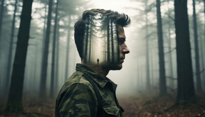 Obraz premium Double Exposure Forest Profile