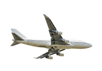 Obraz premium Large passenger jet in flight isolated on transparent background