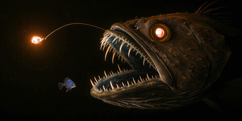 Terrifying Deep Sea Monster with Sharp Teeth and Glowing Lure